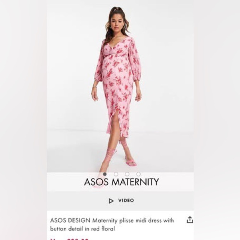 ASOS Maternity Pink Floral Long Sleeve Dress
